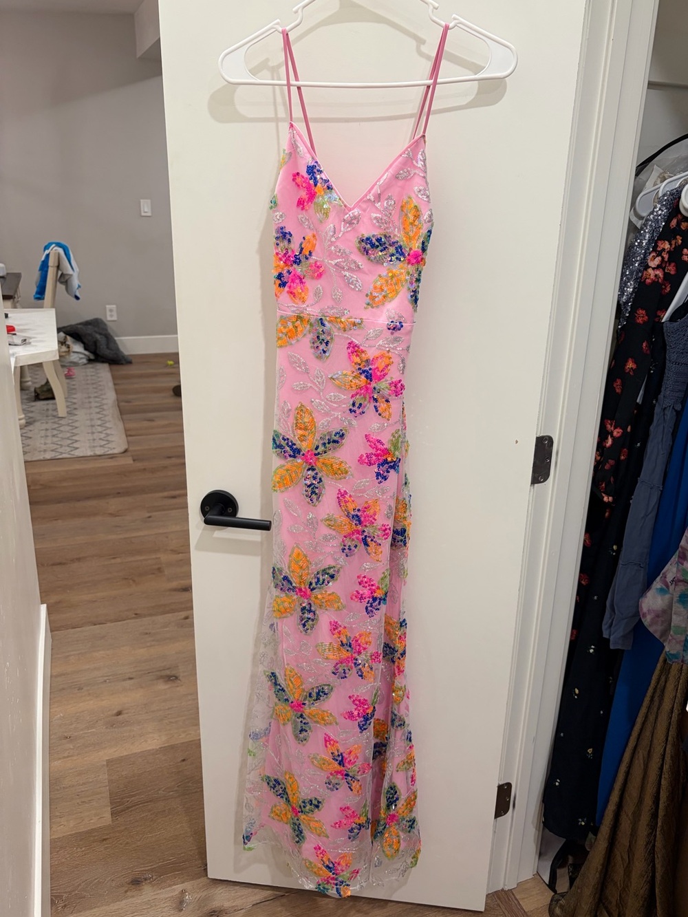 Lulu's Pink Sequin Floral Maxi Slip Dress